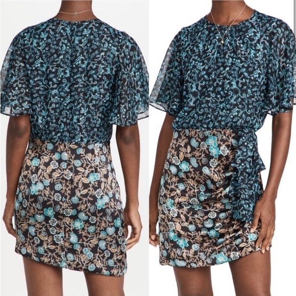 NEW Misa Talia Dress Ruched Butterfly Sleeves
NWT Teal Gold Metallic Black Large - Picture 3 of 8